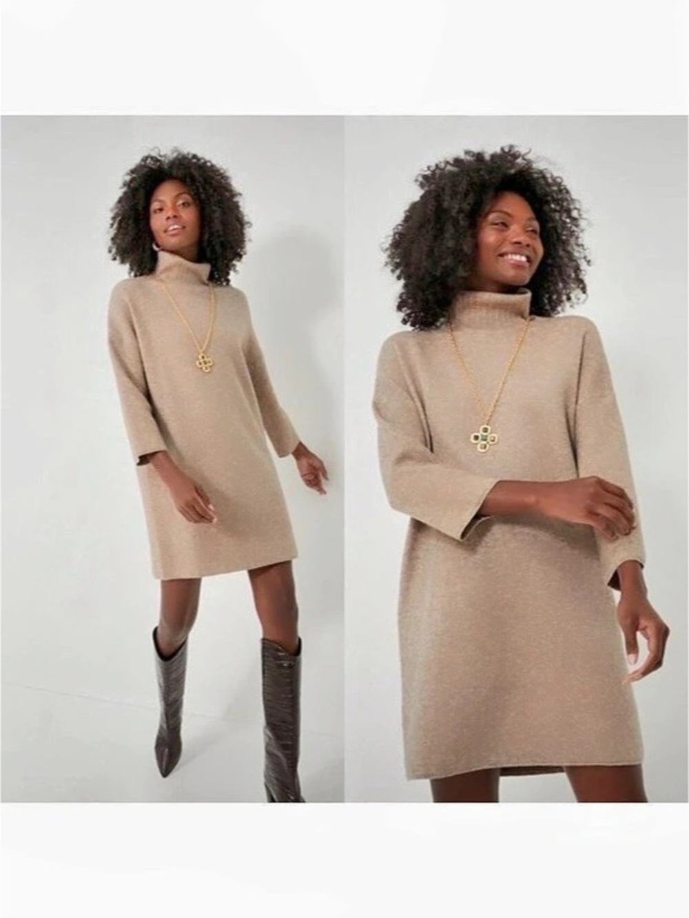 Pomander Place Vivianne Hazelwood Brown Turtleneck Sweater Dress